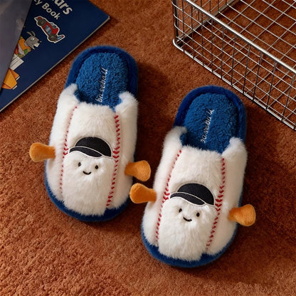 Blue winter cute football slippers aesthetic warm plush house shoes