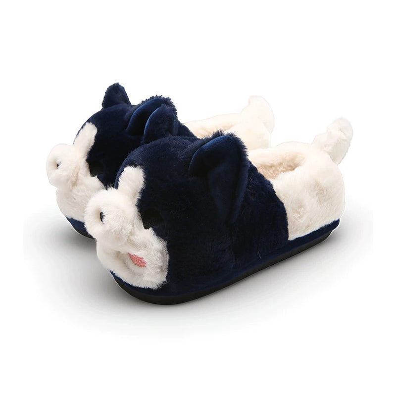 Blue winter cute husky dog slippers aesthetic warm plush house shoes