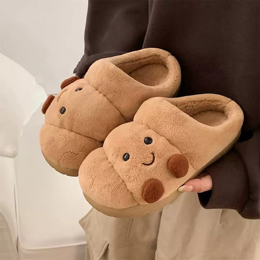 Brown winter cute croissant slippers aesthetic warm cozy house shoes