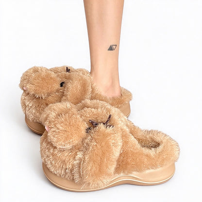 Brown winter cute floppy ear dog slippers aesthetic warm plush house shoes