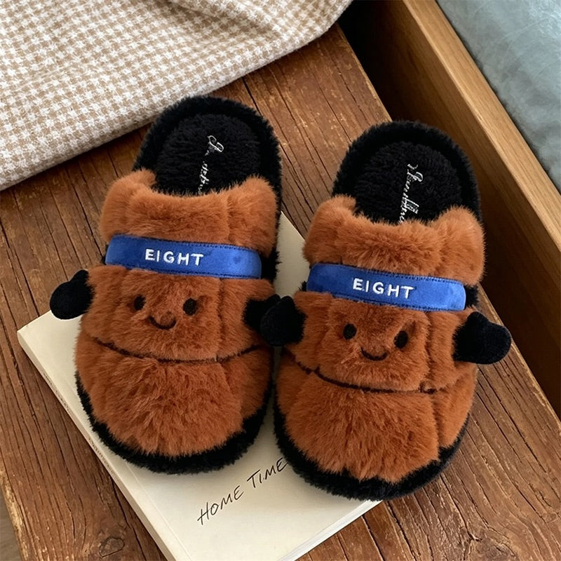 Brown winter cute football slippers aesthetic warm plush house shoes