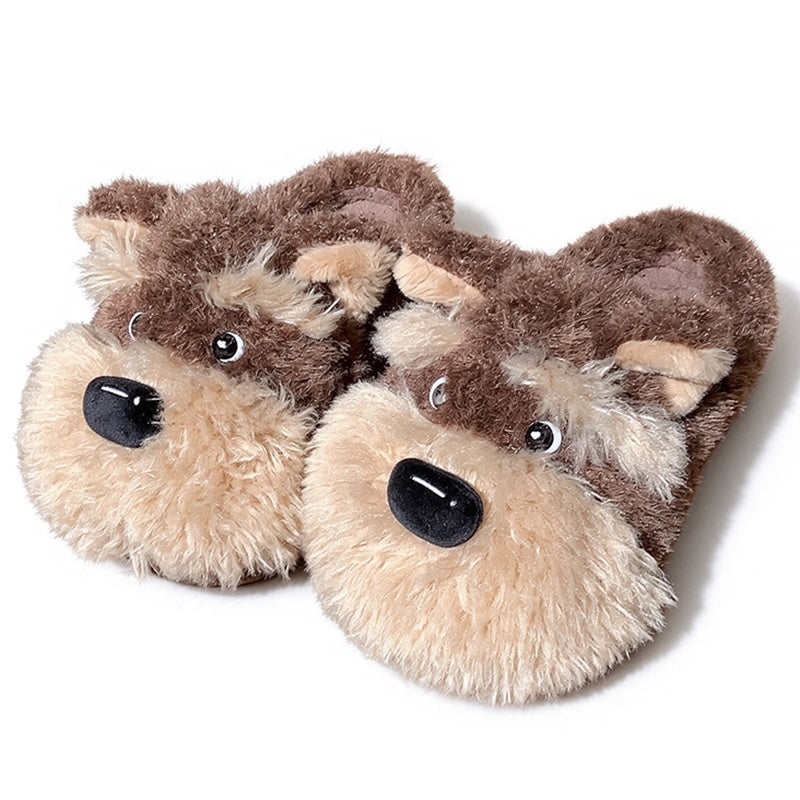 Brown winter cute husky dog slippers aesthetic warm plush house shoes