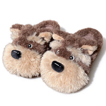 Brown winter cute husky dog slippers aesthetic warm plush house shoes