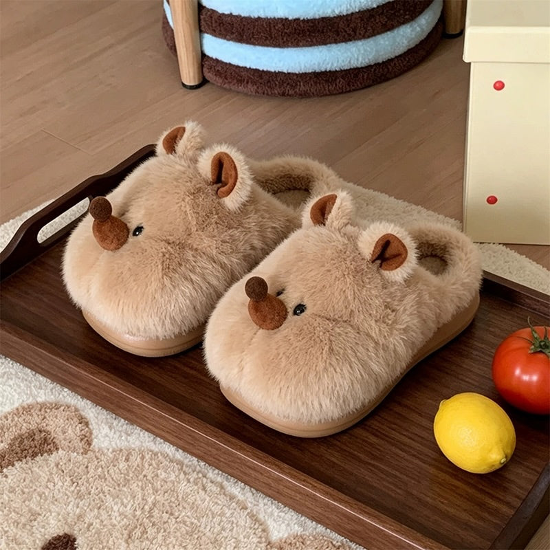 Brown winter cute long nose bear slippers aesthetic warm plush house shoes
