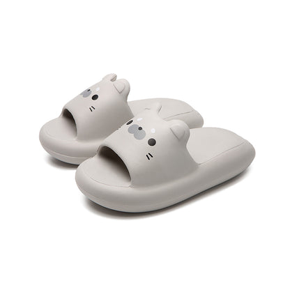 Cute grey seal EVA slide sandals with 3D ears and engraved face, lightweight all-EVA indoor shoes
