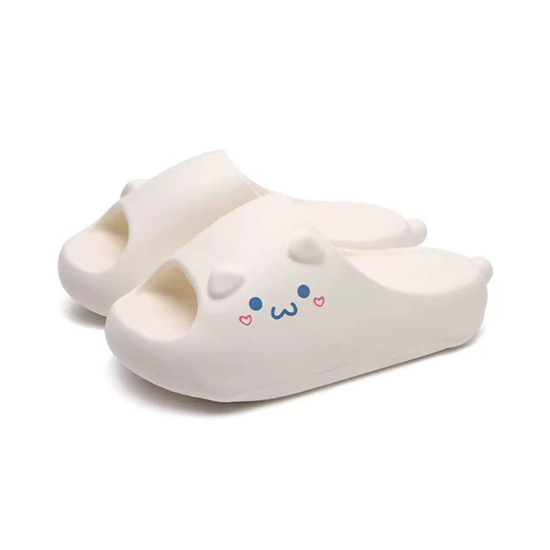 Cute milky white bear EVA slide sandals with 3D ears and printed cute face, lightweight indoor slip-on shoes