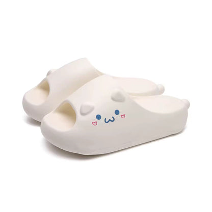 Cute milky white bear EVA slide sandals with 3D ears and printed cute face, lightweight indoor slip-on shoes