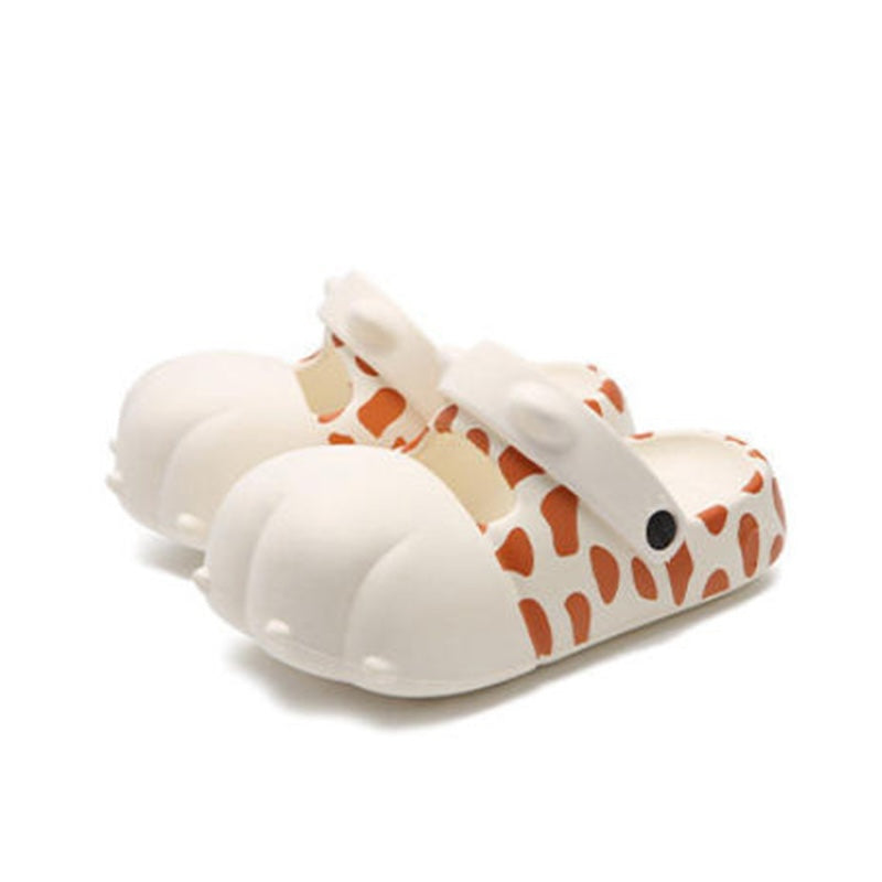 Cute orange tiger striped cat paw EVA clogs with 3D toes and adjustable strap, lightweight indoor shoes