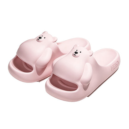 Cute pink 3D bear EVA slide sandals with round ears and hugging arms, lightweight indoor shoes