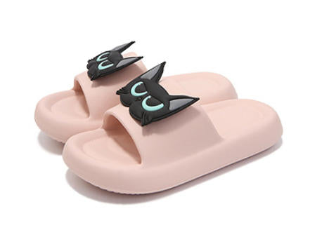 Cute pink EVA cat face slide sandals with 3D blue eyes, summer slippers for indoor and outdoor