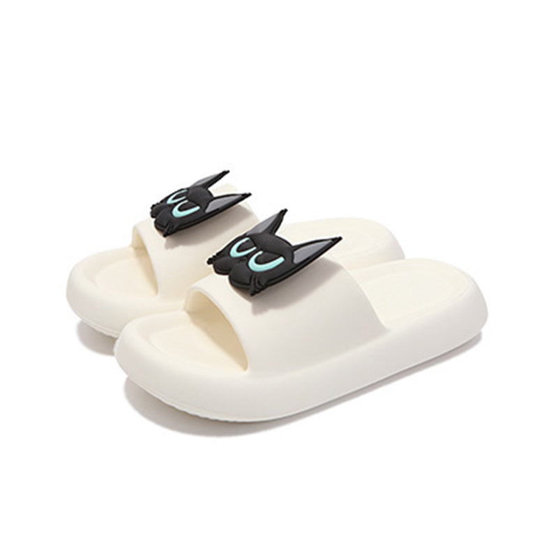Cute white EVA cat face slide sandals with 3D blue eyes, summer slippers for indoor and outdoor