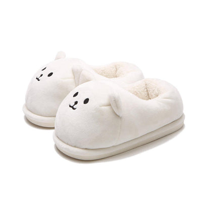 Cute white bear face bootie slippers with 3D ears and embroidered smile, fuzzy indoor shoes with PVC sole