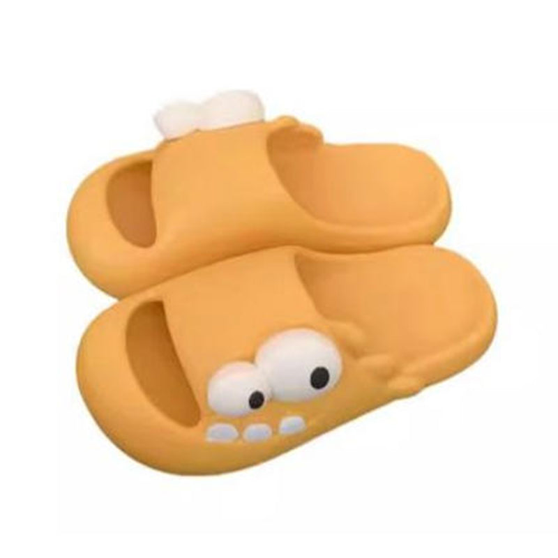 Cute yellow dinosaur EVA slide sandals with big eyes and teeth, lightweight indoor slip-on shoes