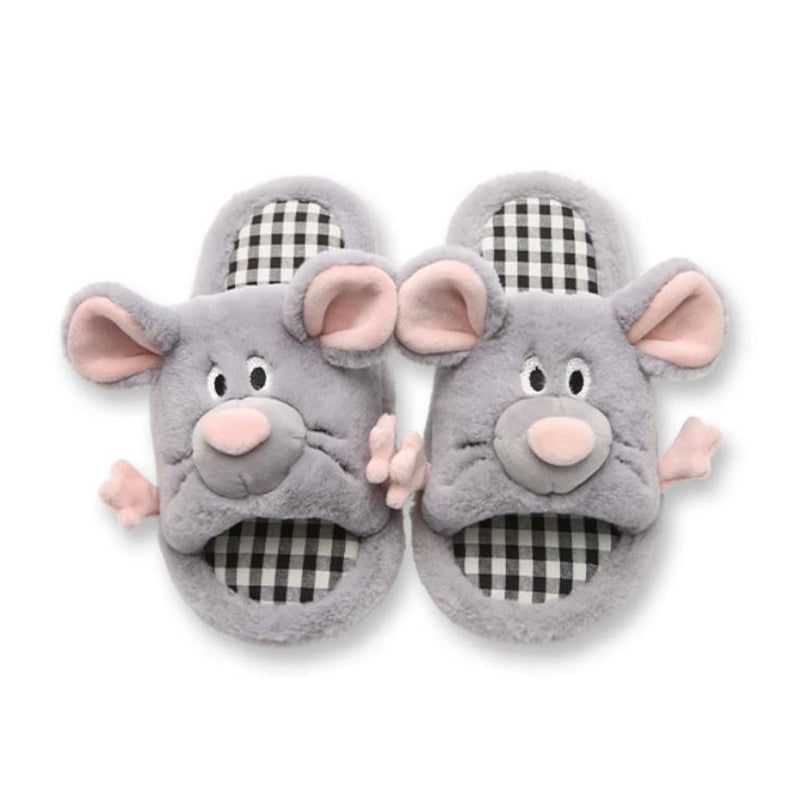 Gray all season open toe plush mouse slippers eva sole indoor shoes