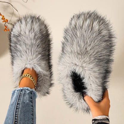 Gray winter cute cartoon y2k faux fur metal claw slippers