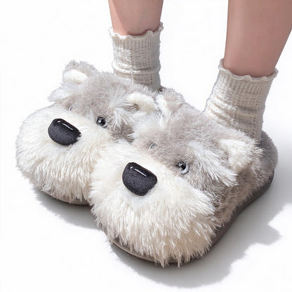 Gray winter cute husky dog slippers aesthetic warm plush house shoes