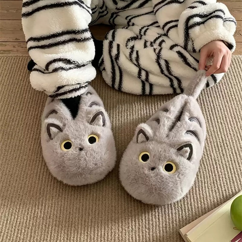 Gray winter cute siamese cat slippers aesthetic warm plush house shoes