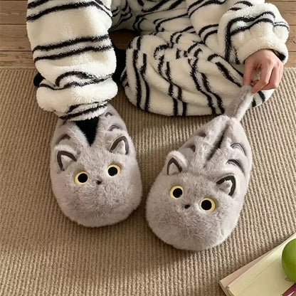 Gray winter cute siamese cat slippers aesthetic warm plush house shoes