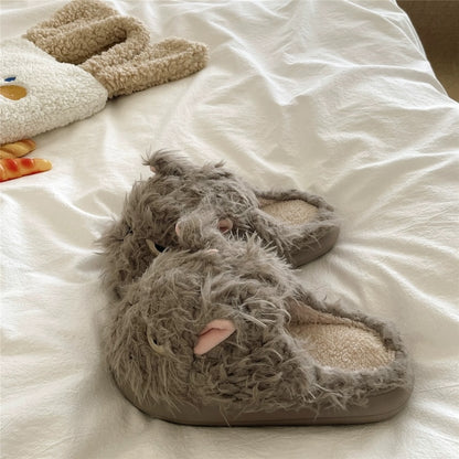 Gray winter plush expression cat slippers eva sole indoor house shoes