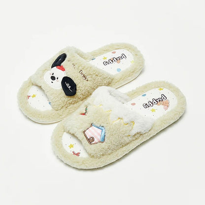 Green all seasons open toe plush dog slippers eva sole indoor shoes