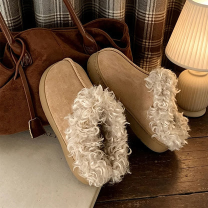Khaki winter cozy faux suede slippers aesthetic warm fluffy house shoes