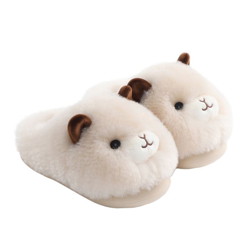 Khaki winter cute fluffy sheep slippers aesthetic warm plush house shoes