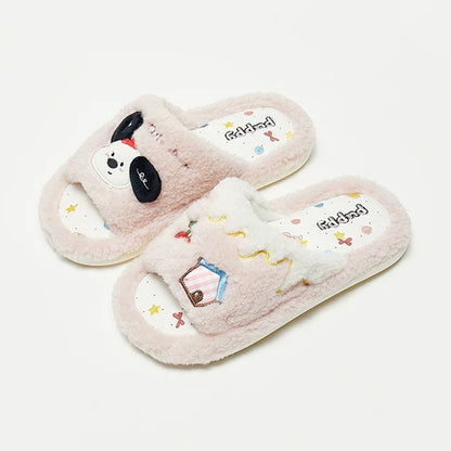 Pink all seasons open toe plush dog slippers eva sole indoor shoes