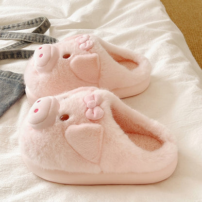 Pink winter cute 3d pig bow slippers aesthetic warm plush house shoes