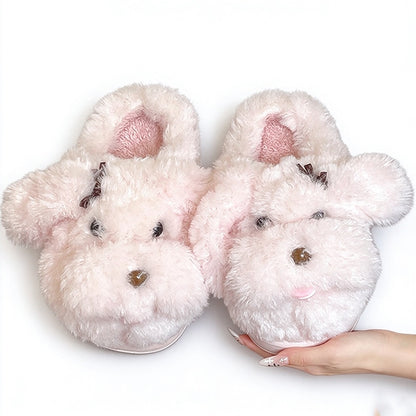 Pink winter cute floppy ear dog slippers aesthetic warm plush house shoes