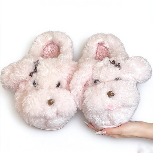 Pink winter cute floppy ear dog slippers aesthetic warm plush house shoes