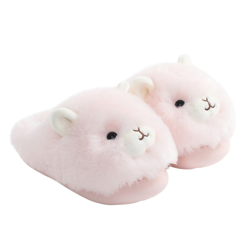 Pink winter cute fluffy sheep slippers aesthetic warm plush house shoes