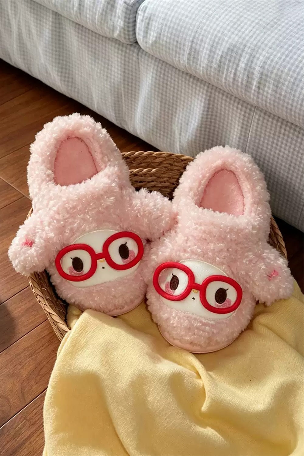 Pink winter cute sheep slippers aesthetic warm plush house shoes