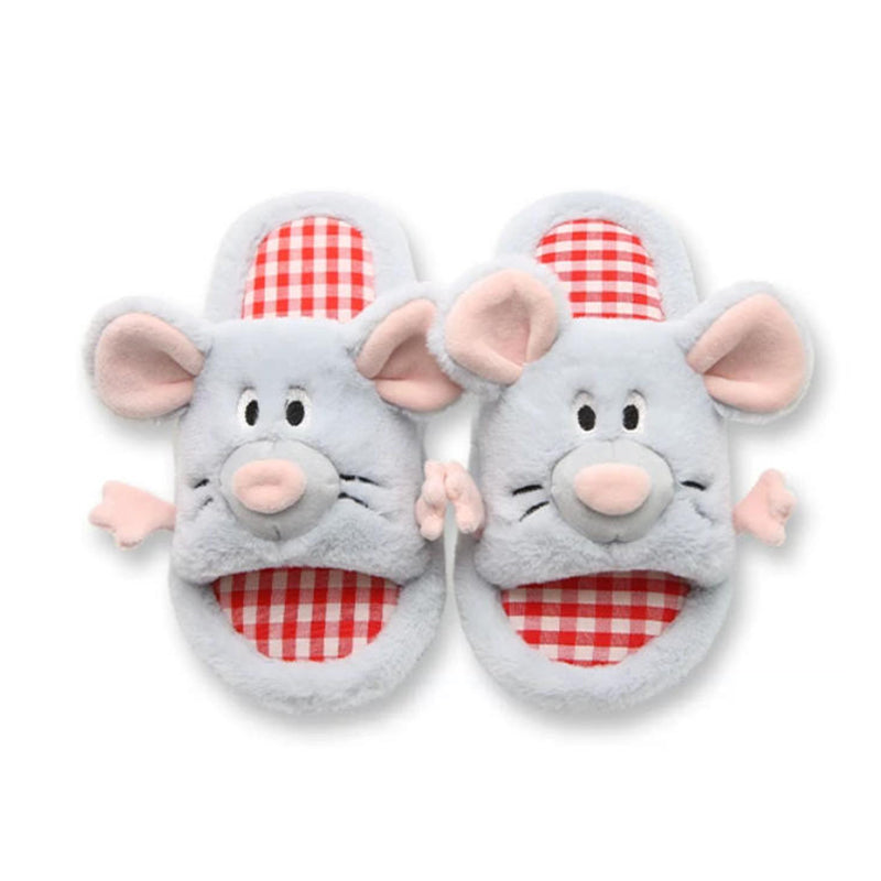Sky blue all season open toe plush mouse slippers eva sole indoor shoes