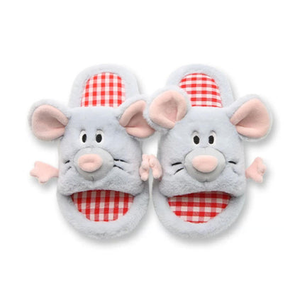 Sky blue all season open toe plush mouse slippers eva sole indoor shoes