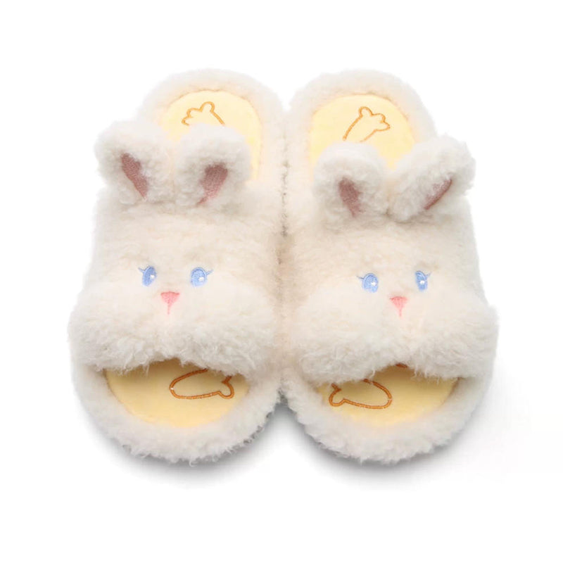 White all season open toe rabbit plush slippers eva sole bunny indoor shoes