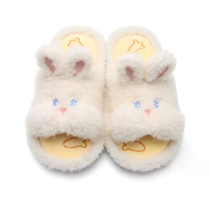 White all season open toe rabbit plush slippers eva sole bunny indoor shoes