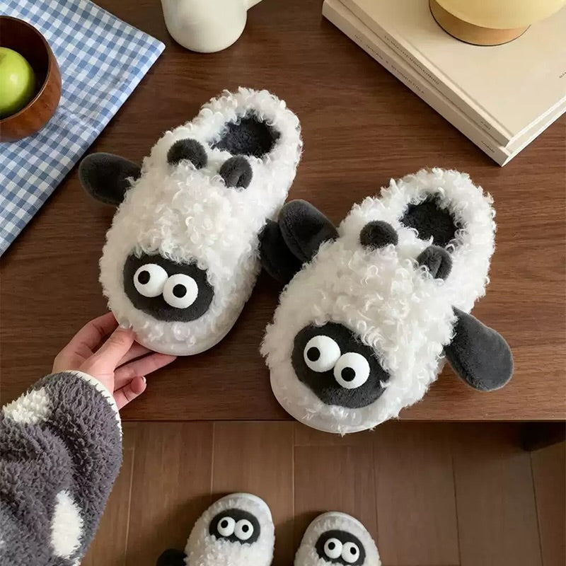 White winter cute big eye sheep slippers aesthetic warm plush house shoes