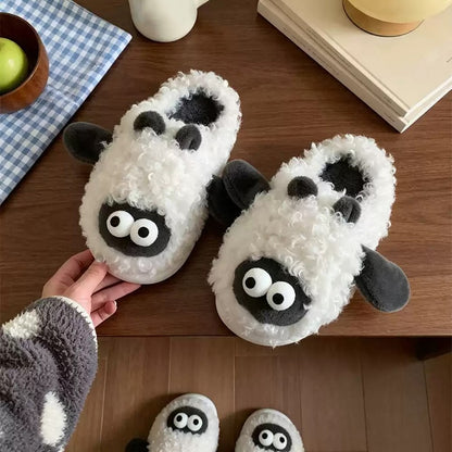 White winter cute big eye sheep slippers aesthetic warm plush house shoes
