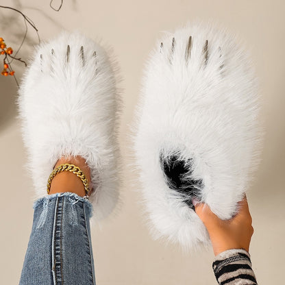 White winter cute cartoon y2k faux fur metal claw slippers