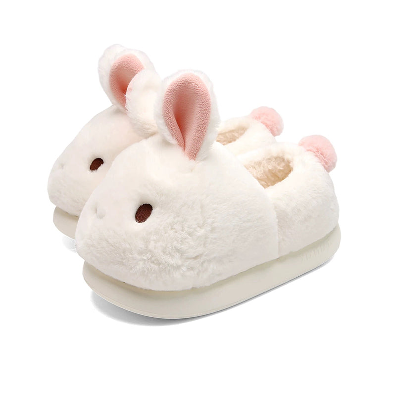 White winter cute closed back bunny slippers aesthetic plush house shoes
