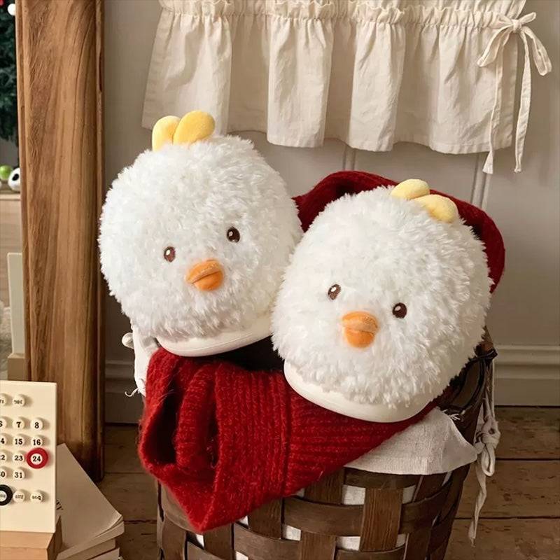 White winter cute fluffy chick slippers aesthetic warm plush house shoes