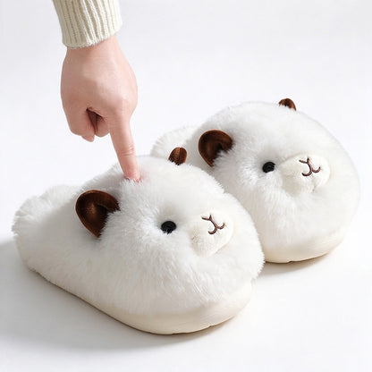 White winter cute fluffy sheep slippers aesthetic warm plush house shoes
