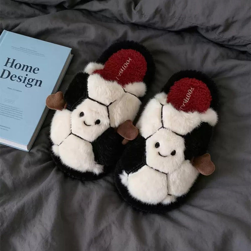 White winter cute football slippers aesthetic warm plush house shoes