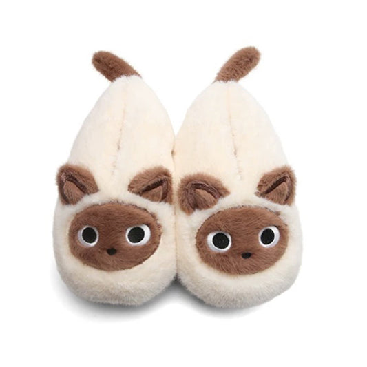 White winter cute siamese cat slippers aesthetic warm plush house shoes
