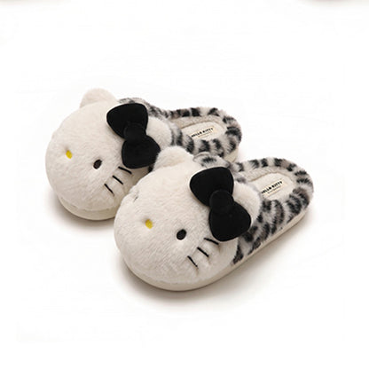 White winter print bow hello kt cute cat slippers aesthetic warm plush house shoes
