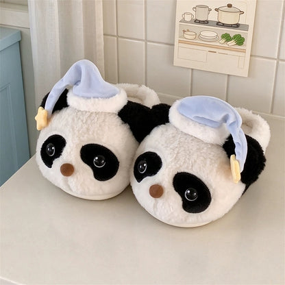 White winter sleeping hat cute panda slippers aesthetic warm plush house shoes