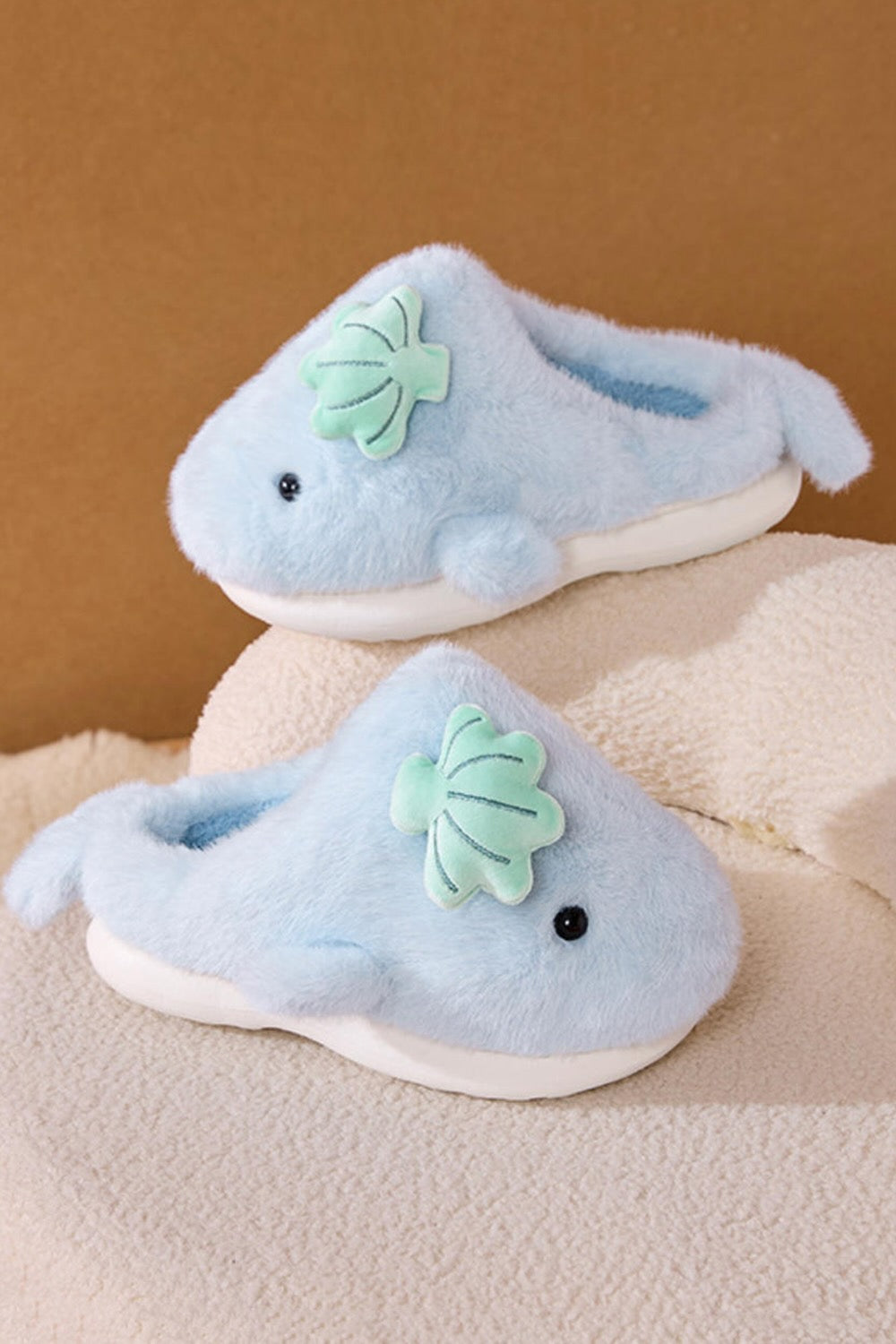 Winter cute blue dolphin slippers aesthetic warm plush house shoes