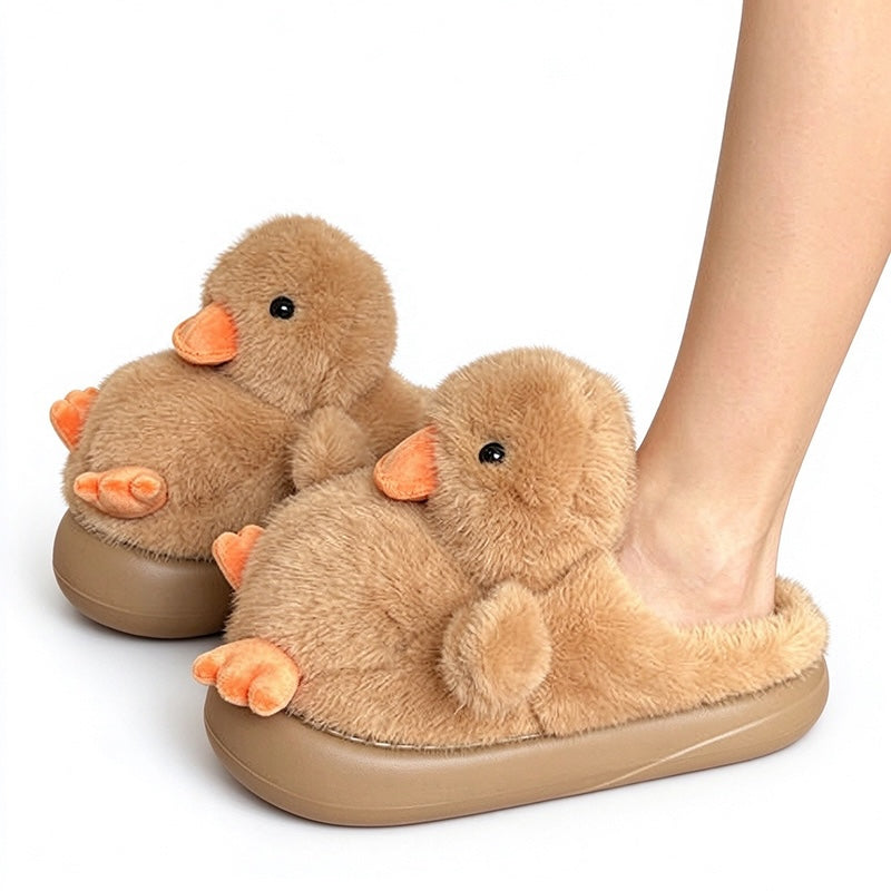 Winter cute brown duck slippers aesthetic warm plush house shoes