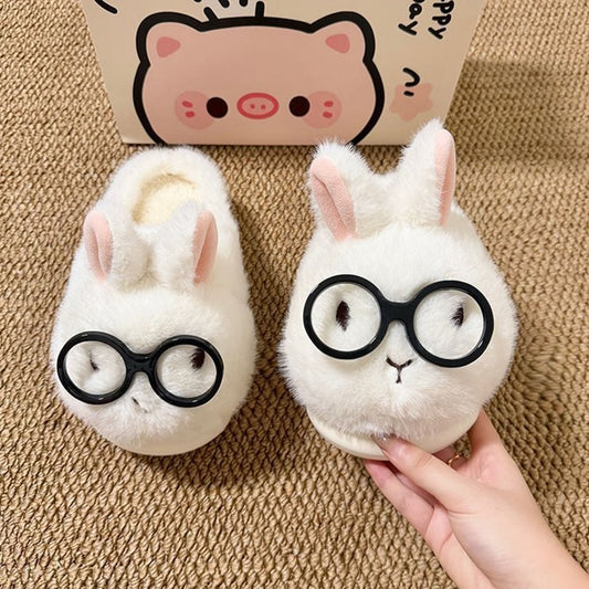 Winter cute glasses white bunny slippers aesthetic warm plush house shoes