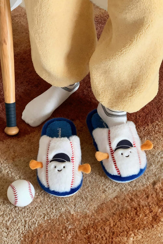 Winter cute light blue baseball slippers aesthetic warm plush house shoes